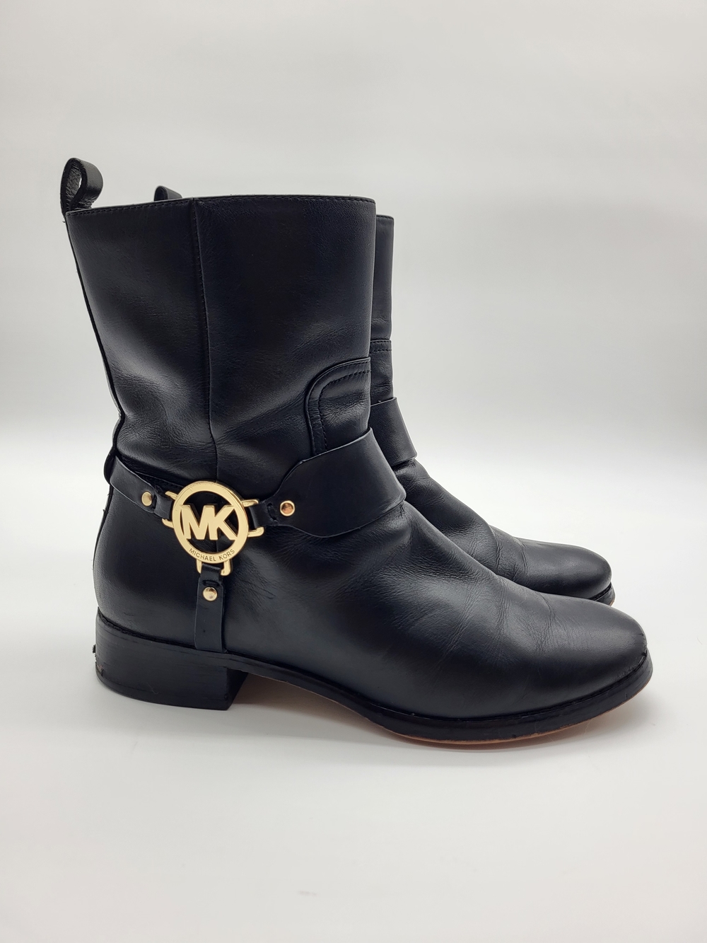 Michael Kors Black Leather MK Harness Casual Fall Boots